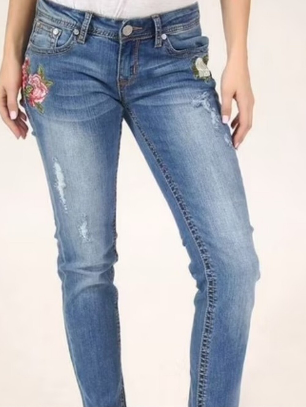 Grace in LA floral embroidered distressed skinny jeans Size 25